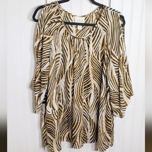 Chico's Animal Print Hi Lo Tunic White Brown Cream Cold Shoulder Size 3